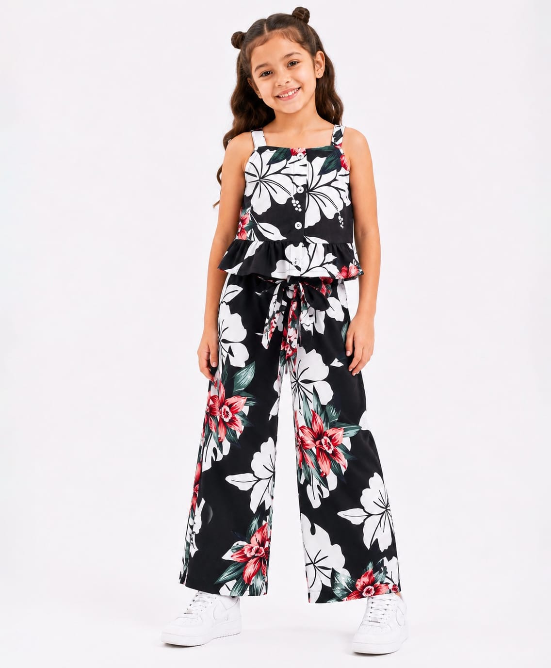CrayonFlakes Sleeveless Floral Printed Top With Coordinating Palazzo Set - Black-picture-29