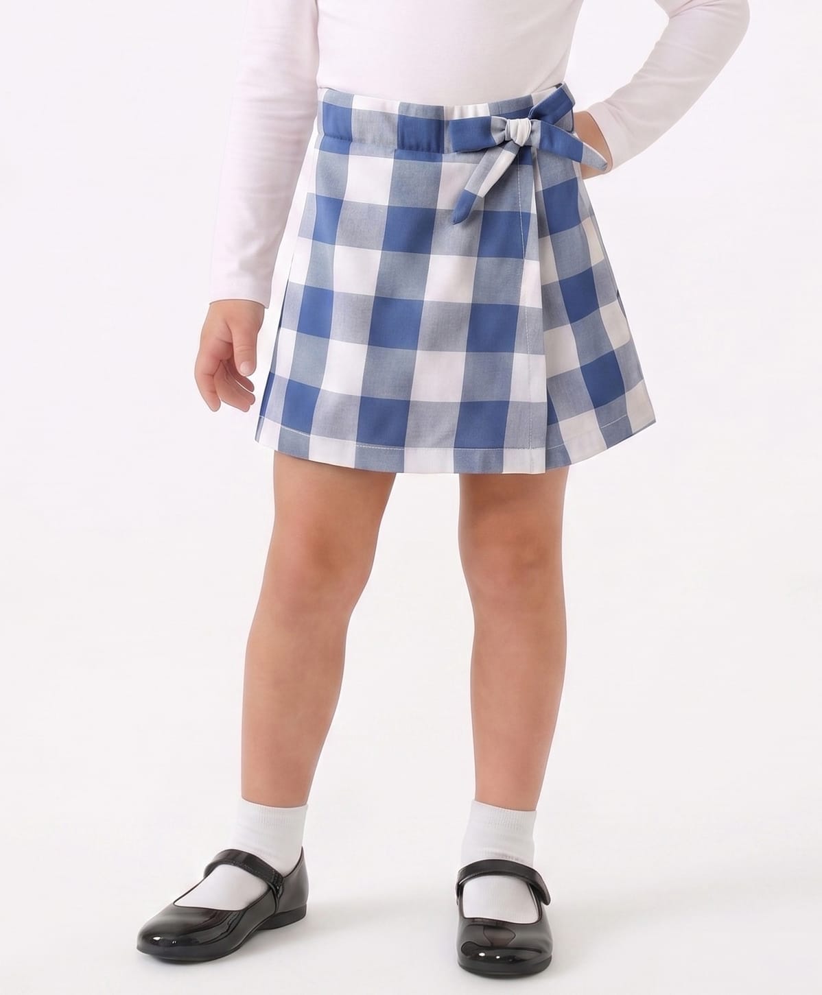 CrayonFlakes Rayon Woven Buffalo Checked Skort - Blue-picture-12