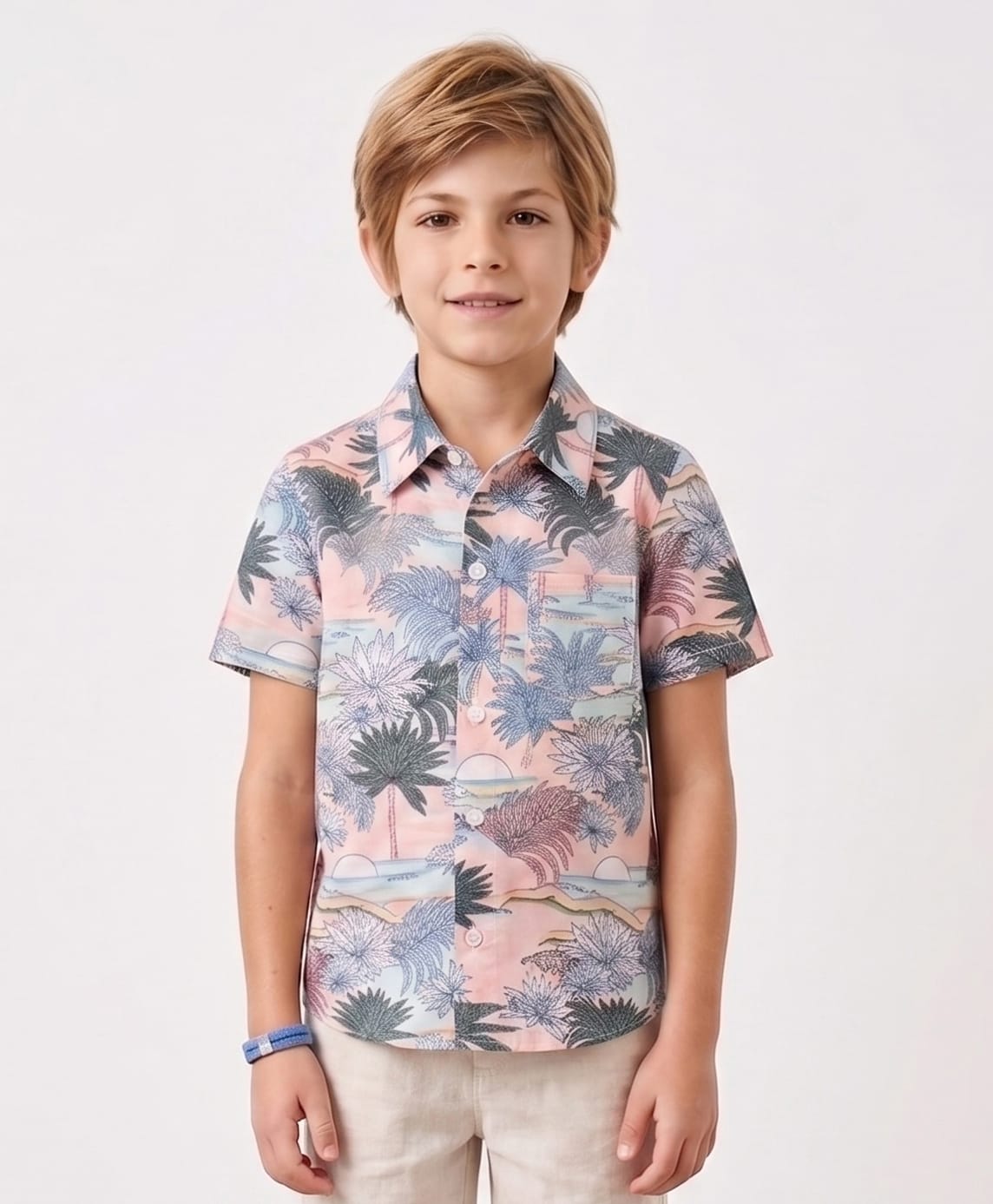 CrayonFlakes Rayon Woven Half Sleeves Beach Theme Printed Shirt - Peach-picture-39