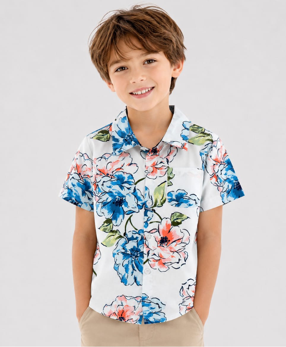 CrayonFlakes Rayon Woven Half Sleeves Floral Printed Shirt - Off White-image-14