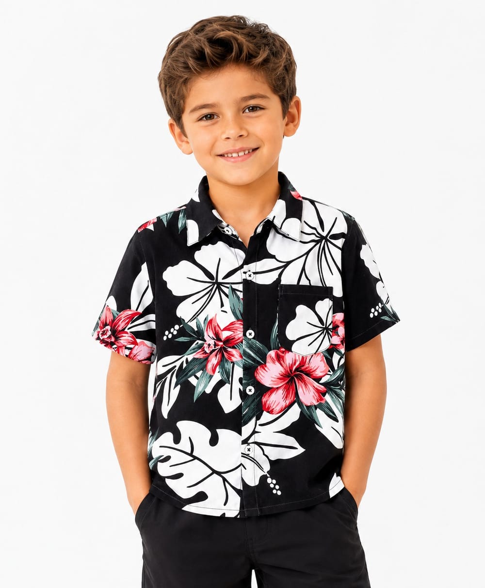 CrayonFlakes Rayon Woven Half Sleeves Shirt with Floral Print - Black-picture-9