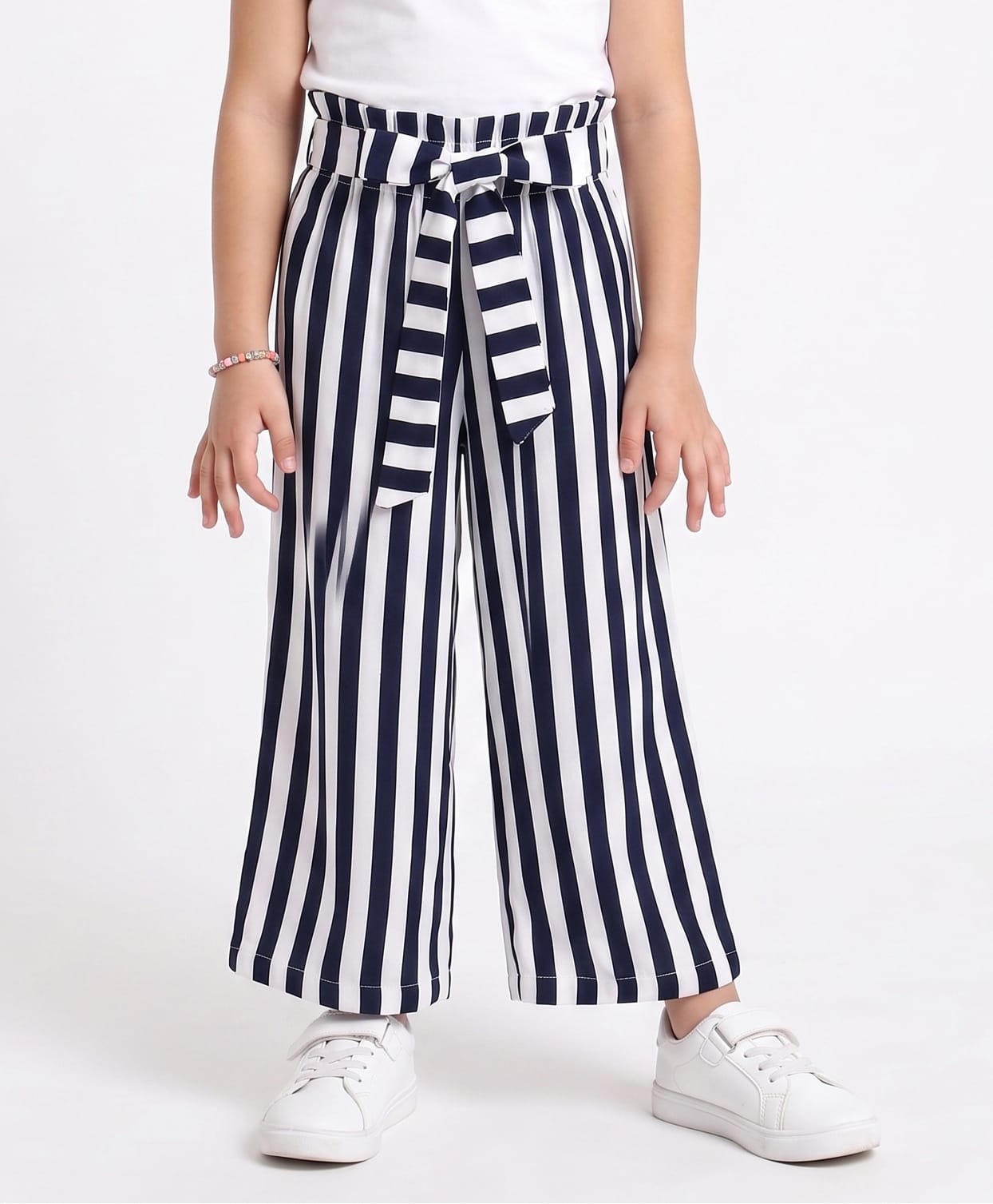 CrayonFlakes Rayon Woven Striped Culottes With Belt -Navy-picture-12