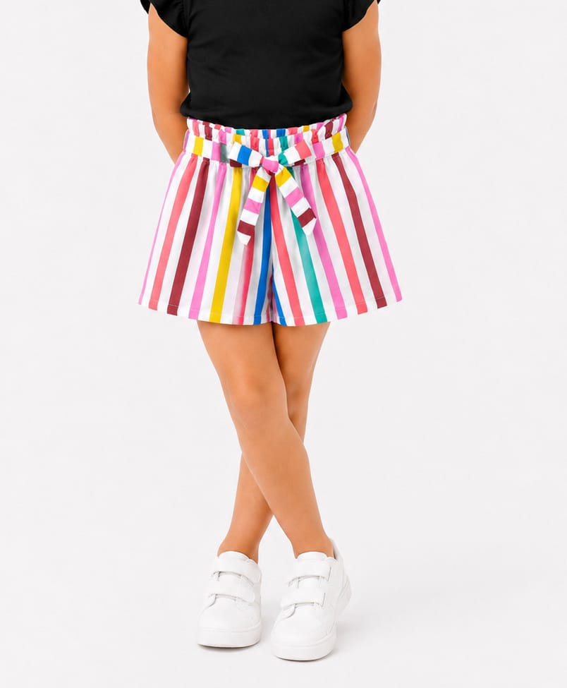 CrayonFlakes Rayon Woven Roman Striped Shorts with Belt - Dark Red-picture-2