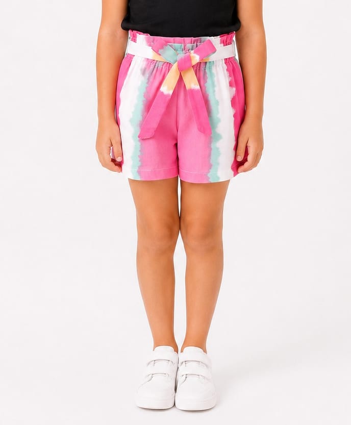 CrayonFlakes Rayon Woven Tie Dye Striped Shorts with Belt - Pink-picture-16