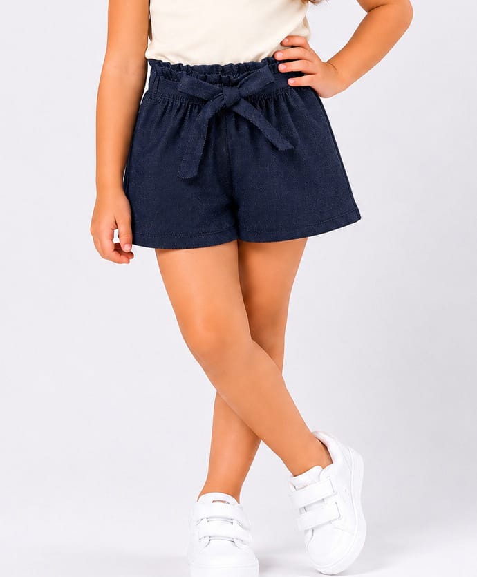 CrayonFlakes Cotton Woven Mock Denim Style Printed Belted Shorts - Blue-picture-12