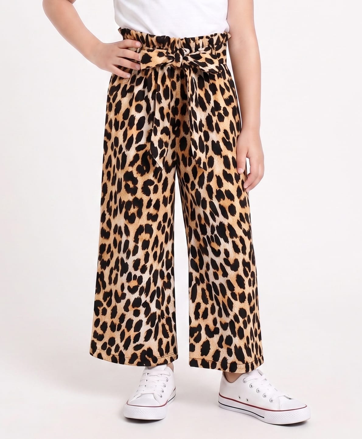 CrayonFlakes Rayon Knit Full Length Animal Printed Belted Palazzo - Brown-picture-46