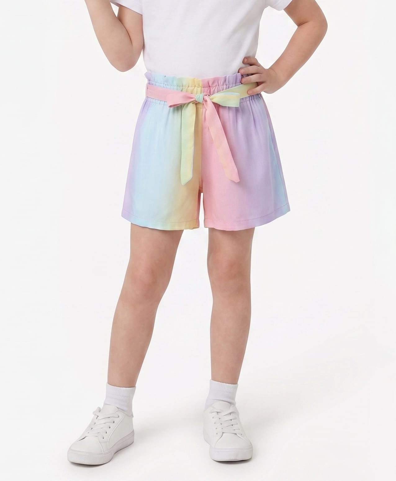 CrayonFlakes Rayon Woven Tie Dye Shorts with Belt - Aqua Blue-picture-19