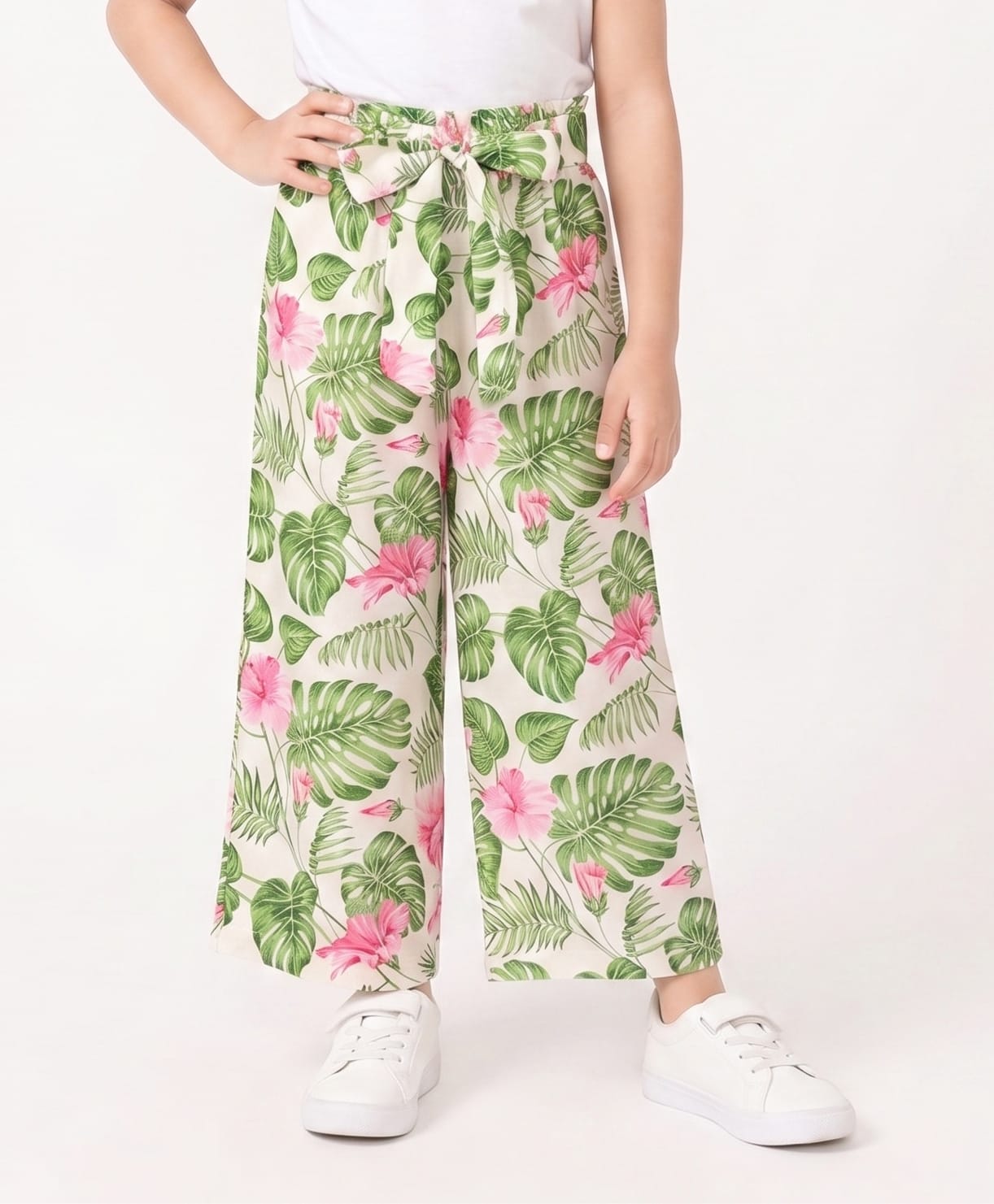CrayonFlakes Woven Full Length Floral Printed Palazzo With Attached Belt - OffWhite-picture-25