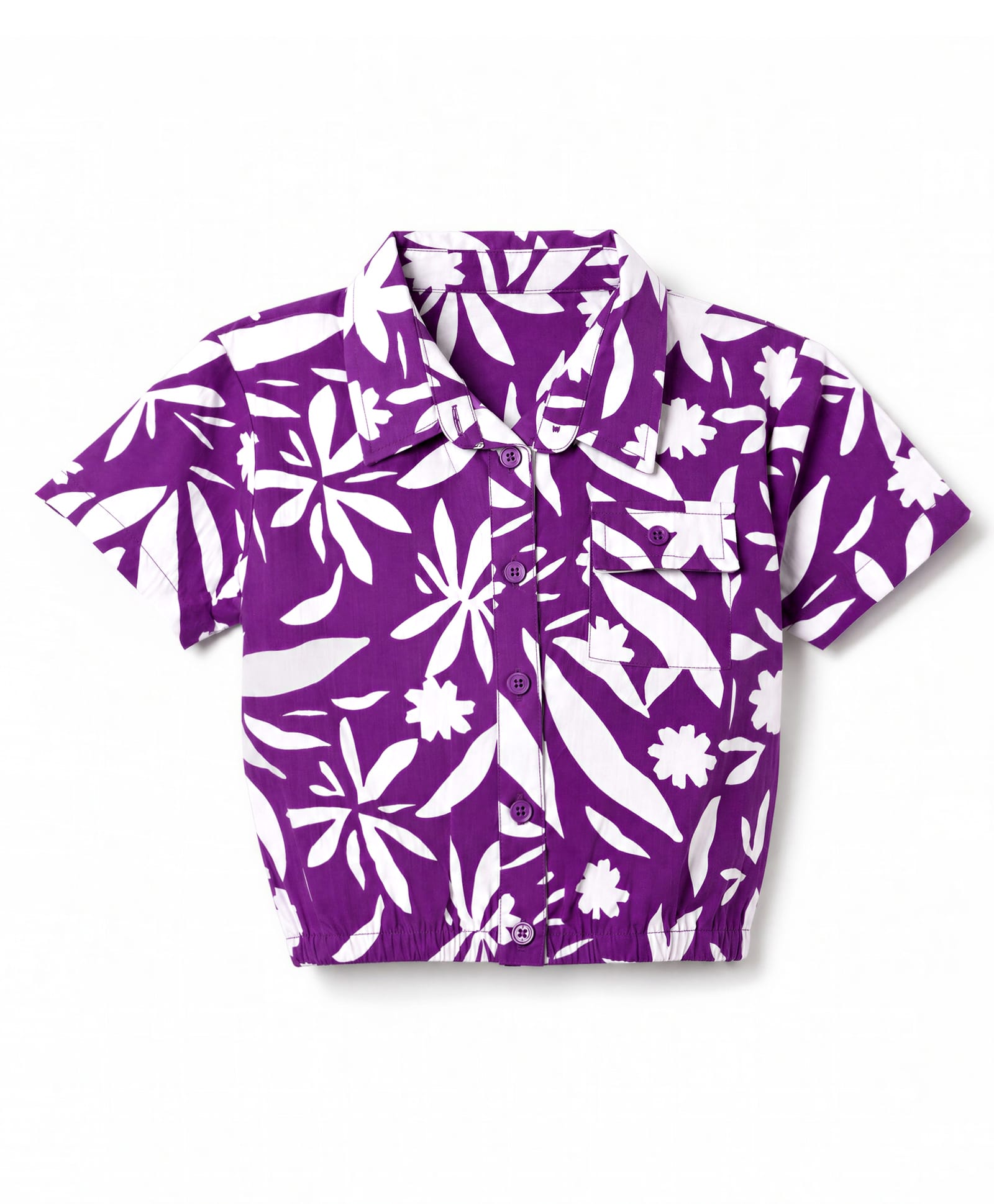Pine Kids Poplin Woven Shirt Style Top with Short Sleeves and Floral Print - Purple-picture-25