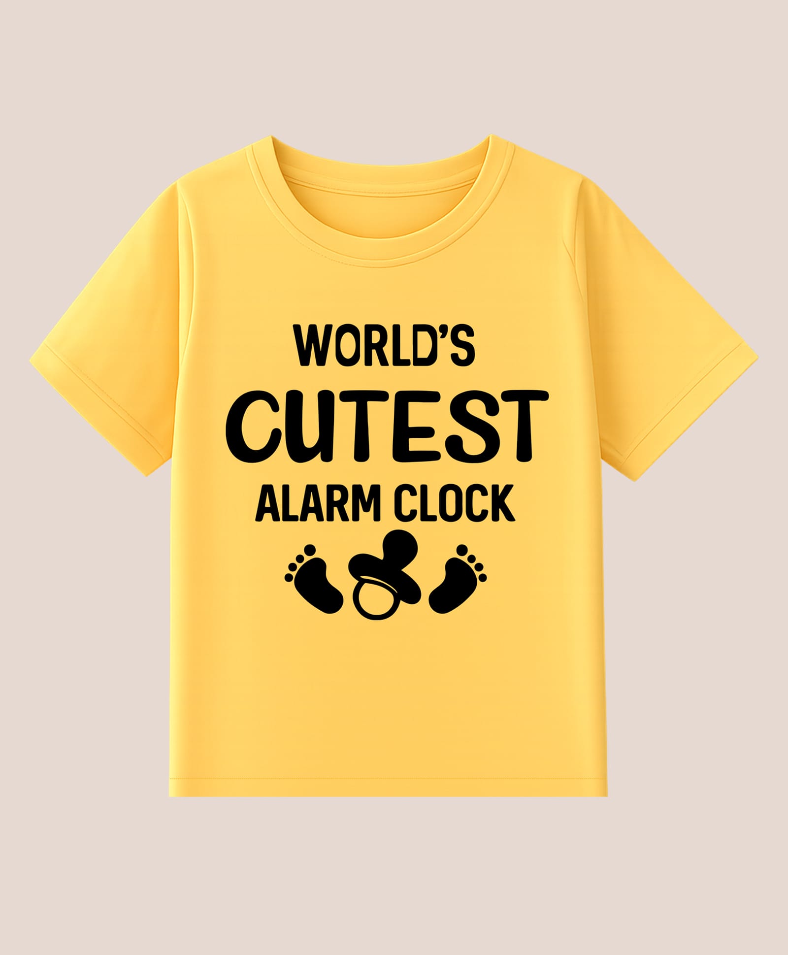 BLUSHES 100% Cotton Knit Half Sleeves Worlds Cutest Alarm Clock Text Printed Tee - Yellow-image-2