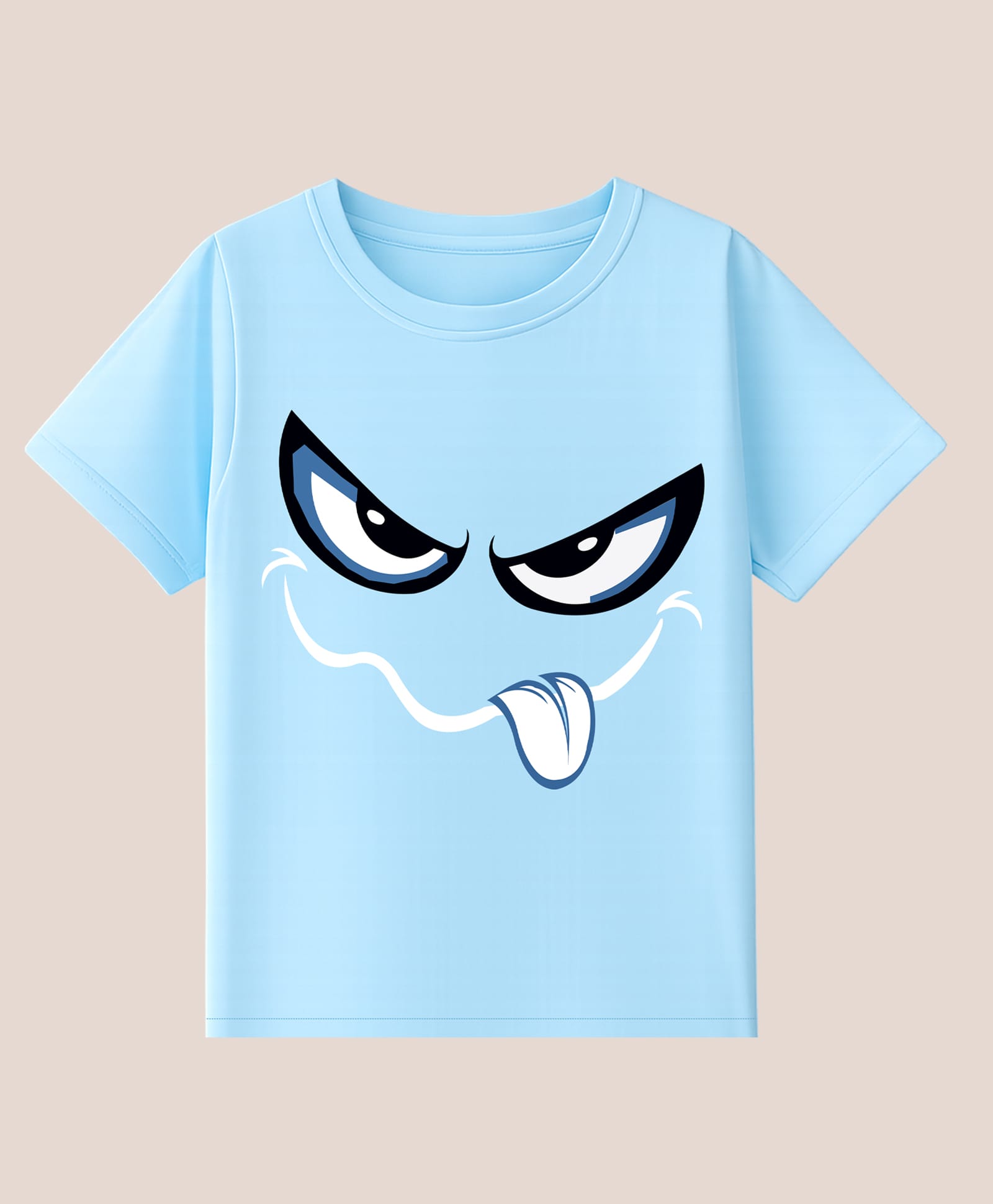 BLUSHES 100% Cotton Knit Half Sleeves Crazy Face Printed Tee - Aqua Blue-image-31