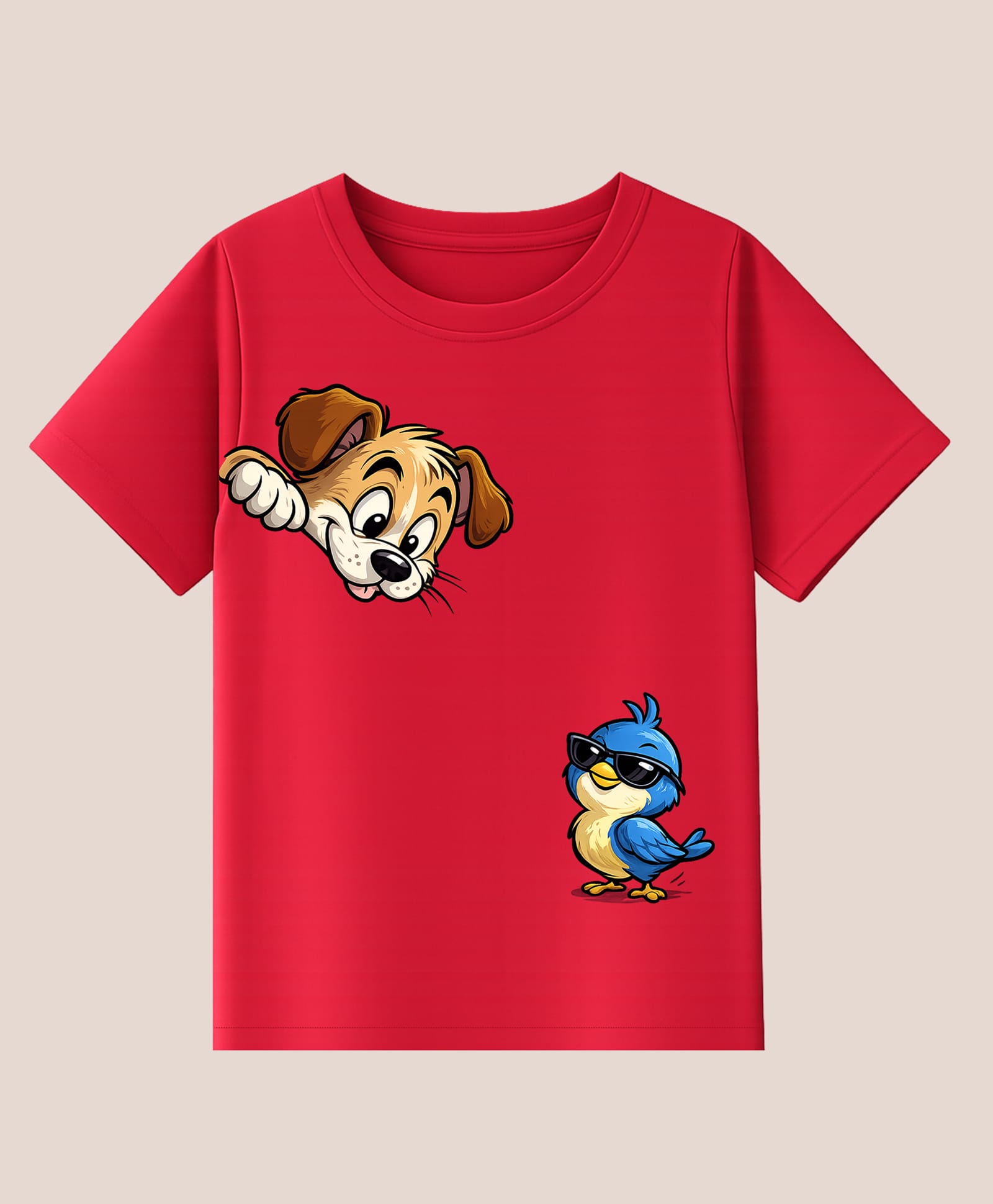 BLUSHES 100% Cotton Knit Half Sleeves Dog & Bird Printed Tee - Red-picture-12