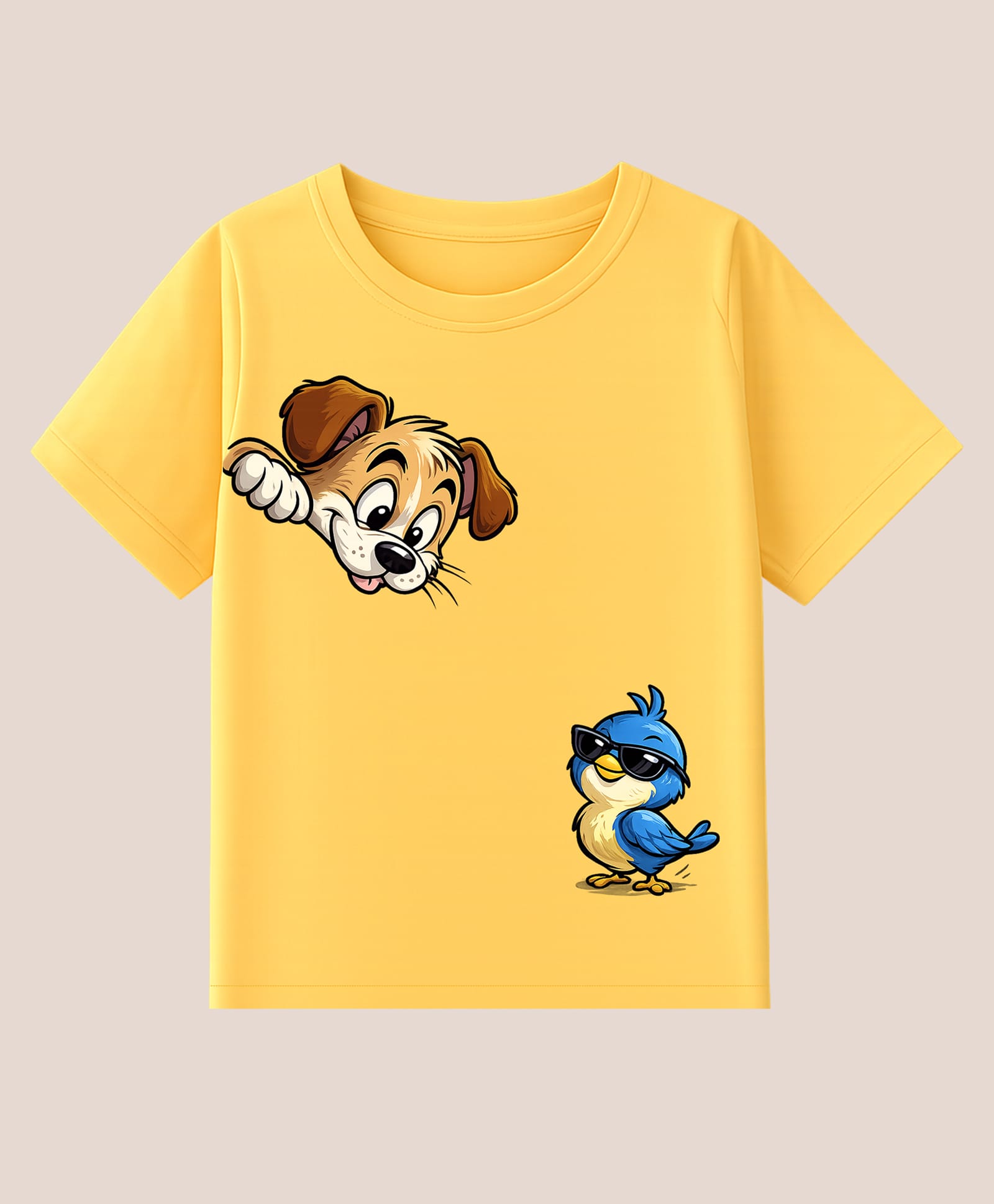 BLUSHES 100% Cotton Knit Half Sleeves Dog & Bird Printed Tee - Yellow-picture-9