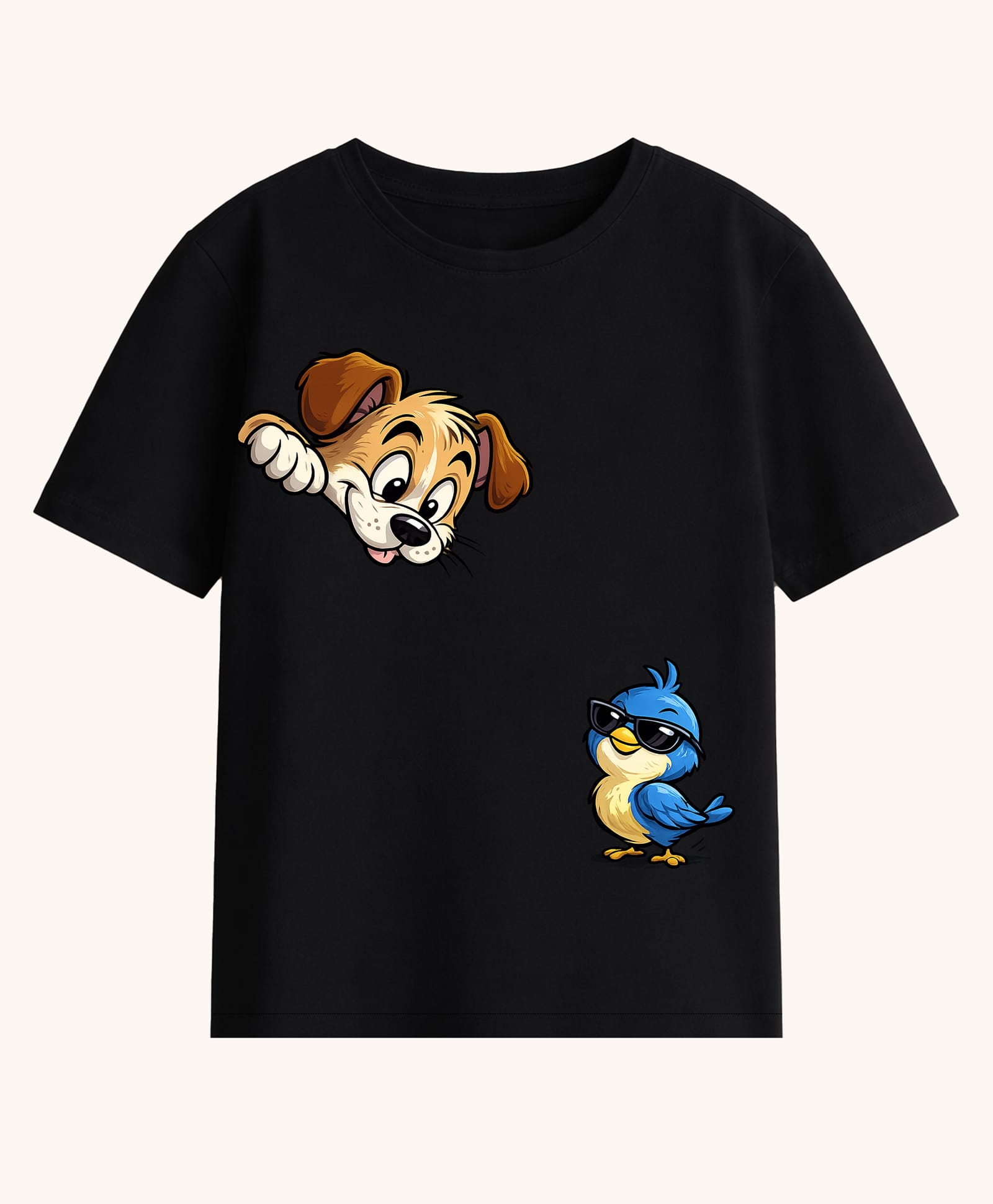 BLUSHES 100% Cotton Knit Half Sleeves Dog & Bird Printed Tee - Black-image-36