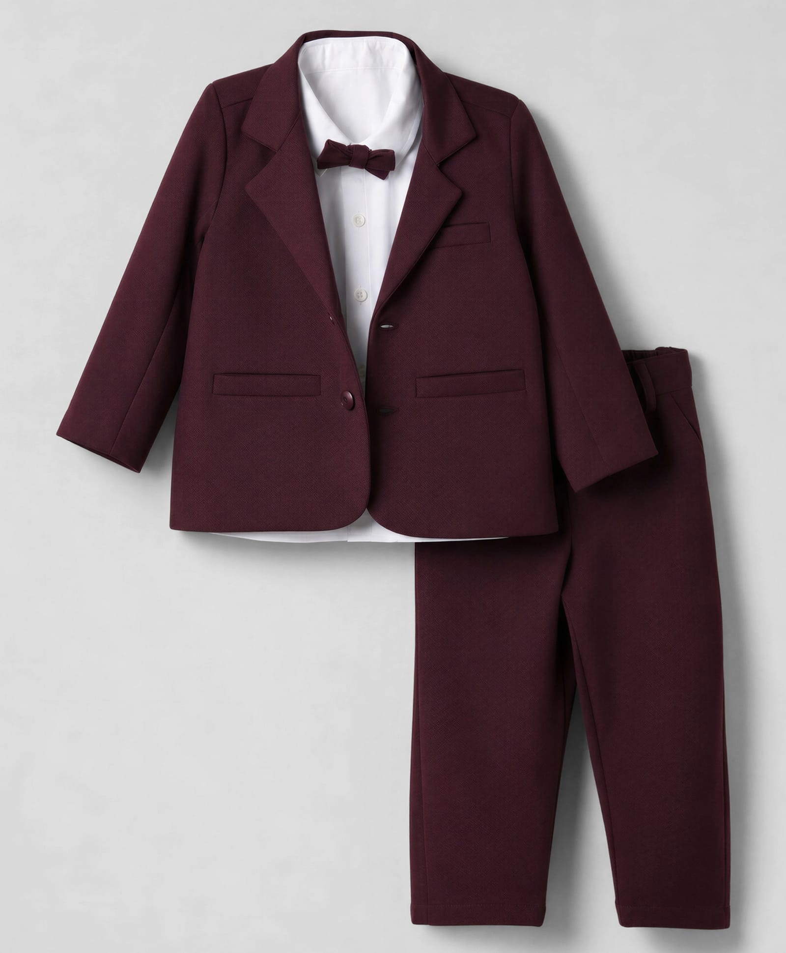 Babyhug Woven Full Sleeves Solid Three Piece Party Suit With Bow - Wine-picture-20