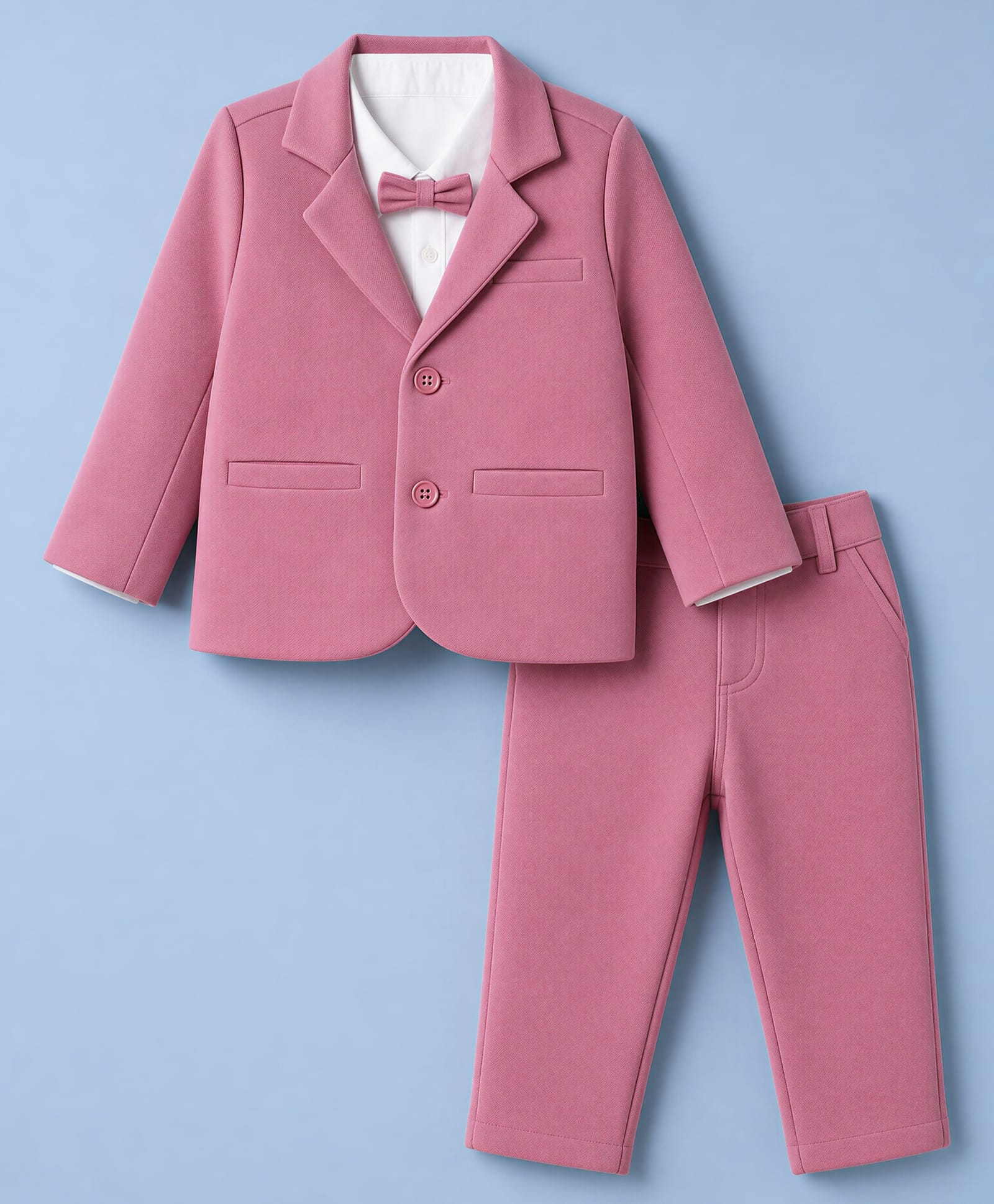 Babyhug Woven Full Sleeves Solid Three Piece Party Suit With Bow - Mauve-picture-12