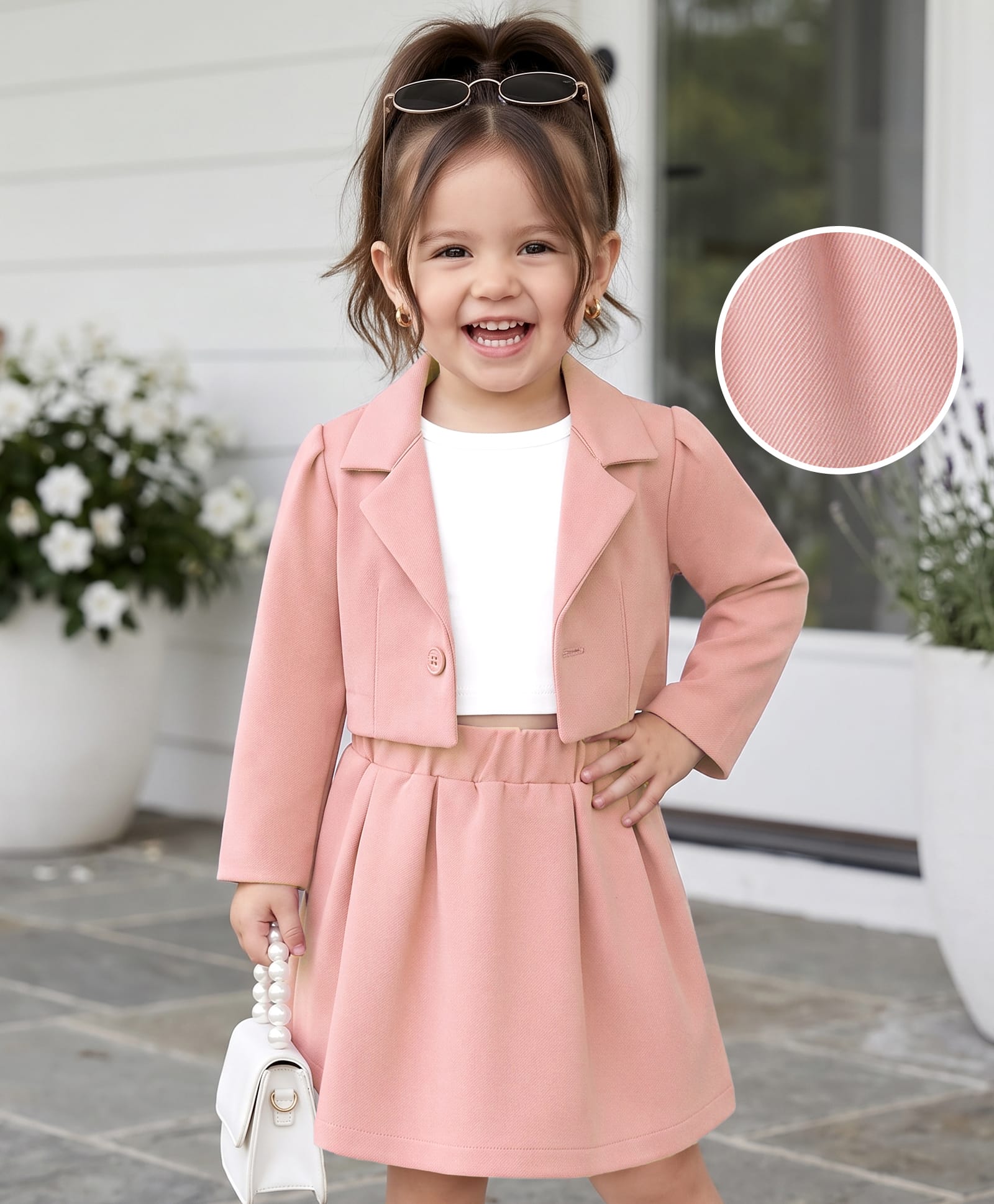 Babyhug Knit Full Sleeves Blazer Style Co-Ords Top & Skirts Set with Inner Tee - Peach-image-14