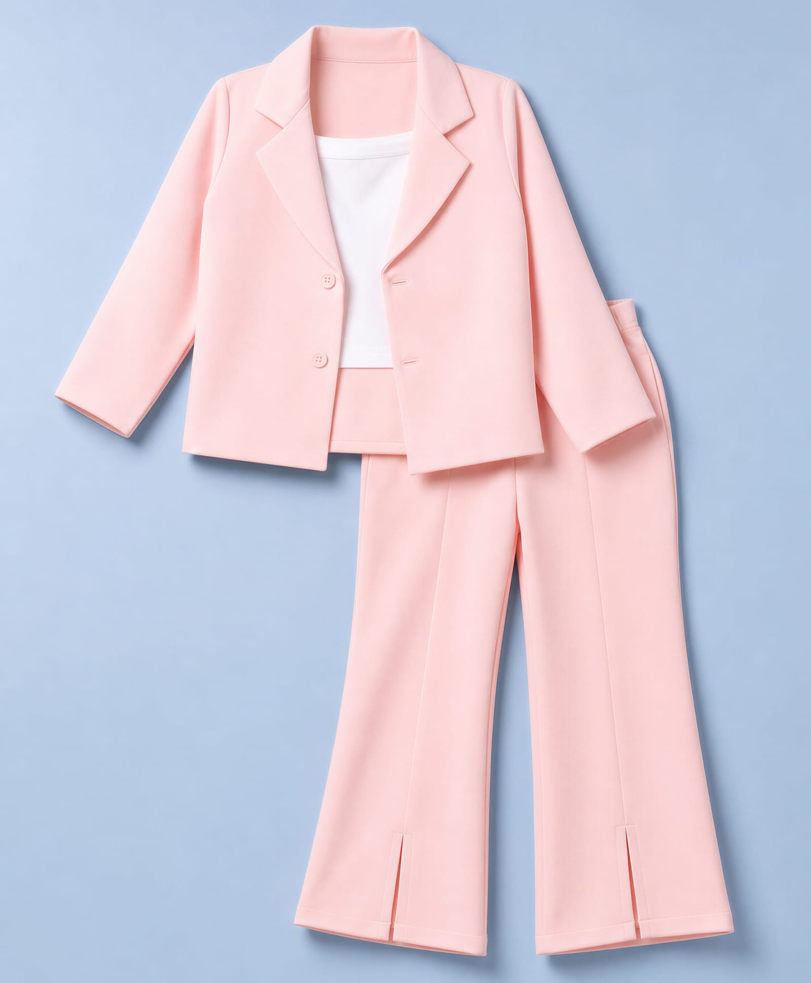 Babyhug Knit Full Sleeves Solid Top & Pant Set With Blazer - Peach-image-17
