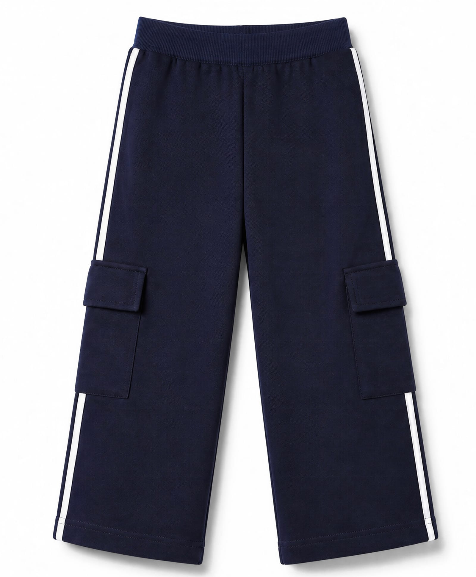 Pine Kids Knit Full Length Solid Lounge Pant With Tape Detailing & Cargo Pockets - Navy Blue-image-17