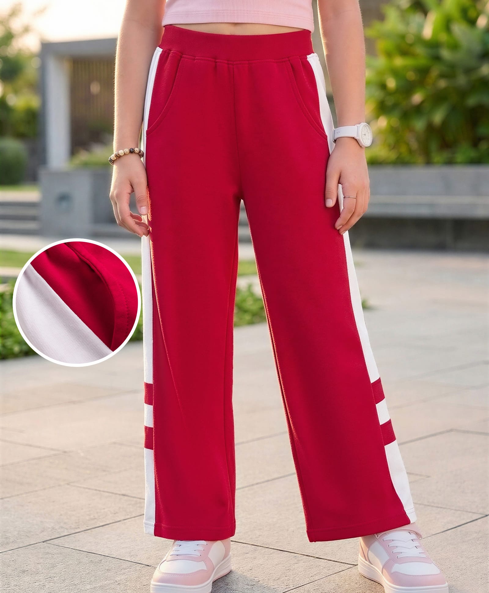 Pine Kids Knit Full Length Track Pant with Tape Detailing - Red-picture-23