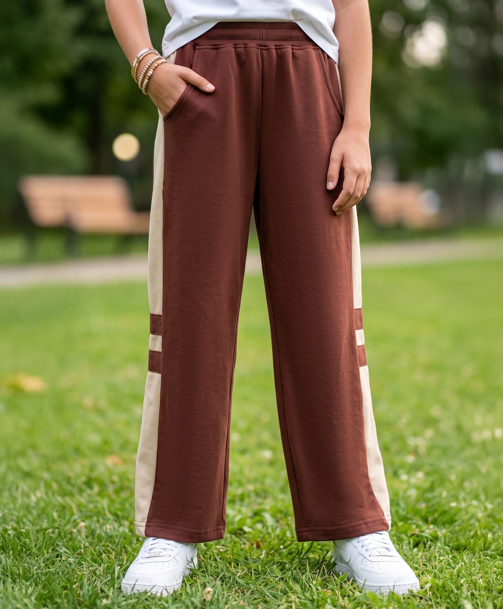 Pine Kids Knit Full Length Track Pant with Tape Detailing - Brown-picture-27