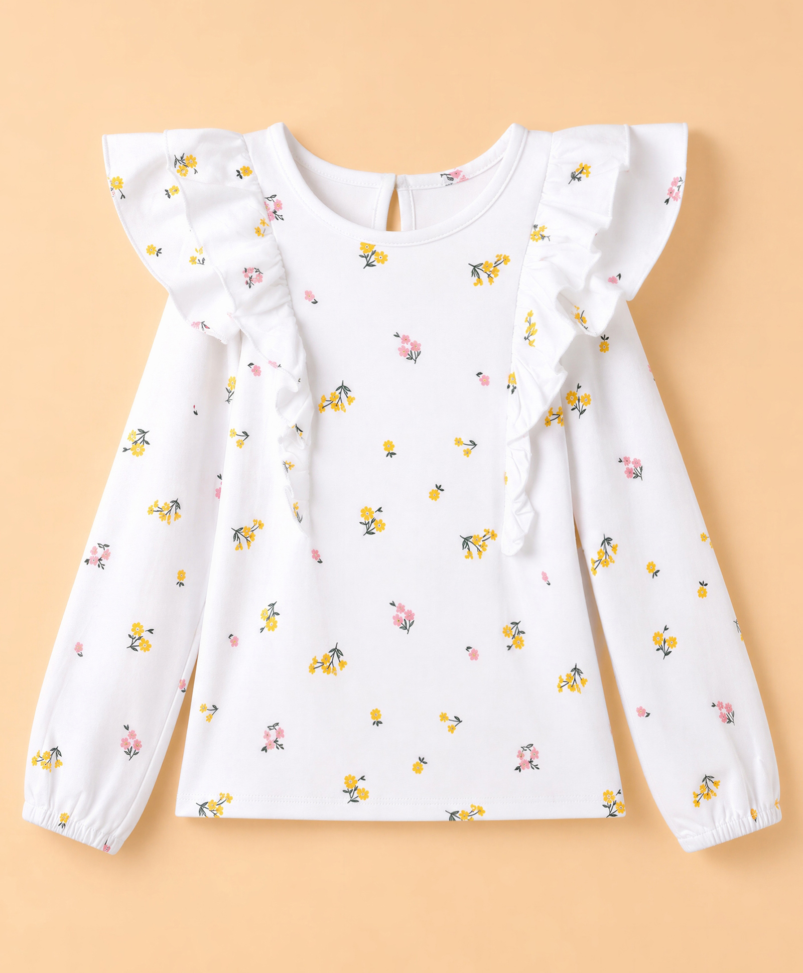 Pine Kids Cotton Knit Tops with Full Sleeves and Floral Print in White-picture-9
