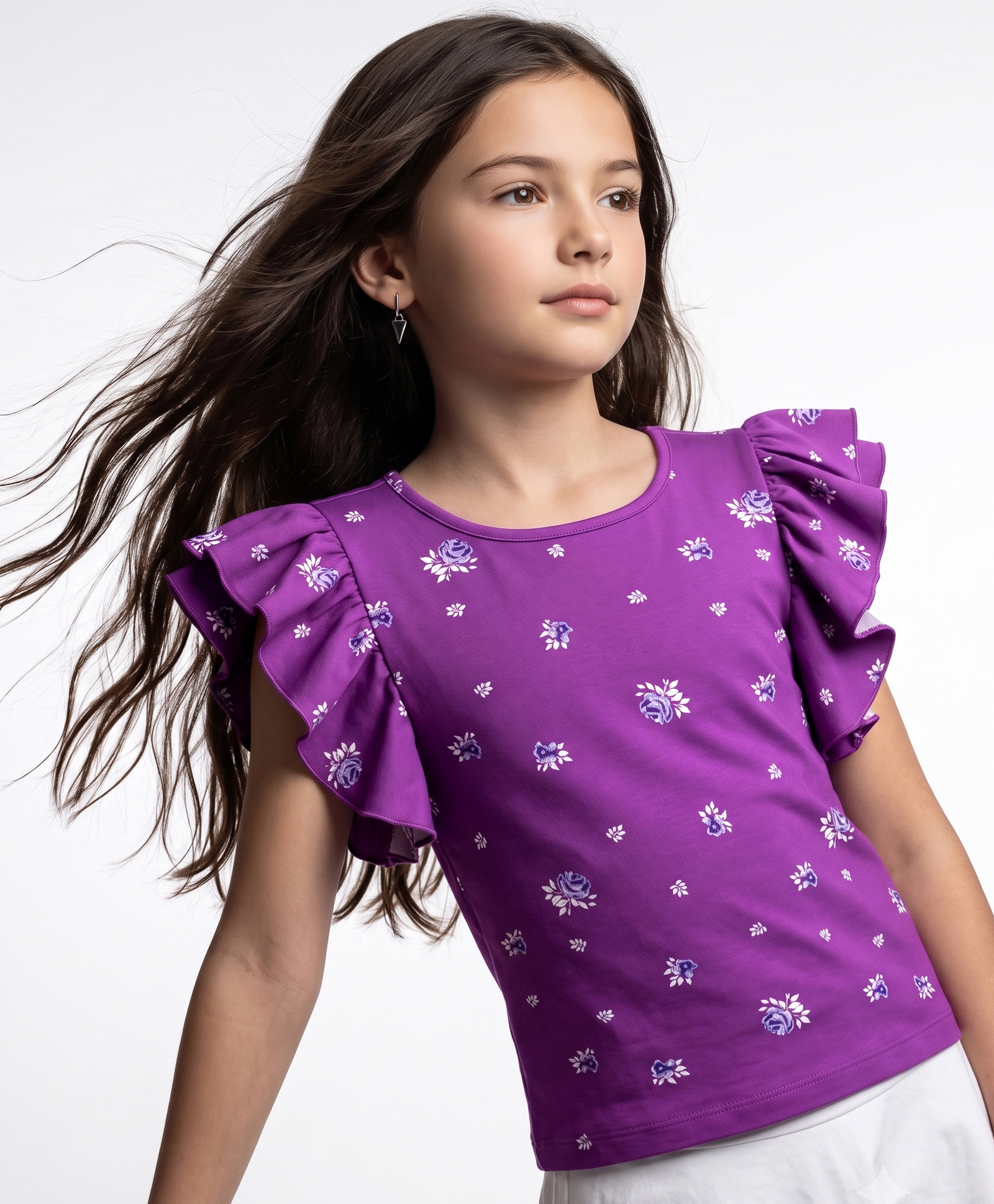 Pine Kids Cotton Knit Half Sleeves Top with Floral Print - Purple-picture-27