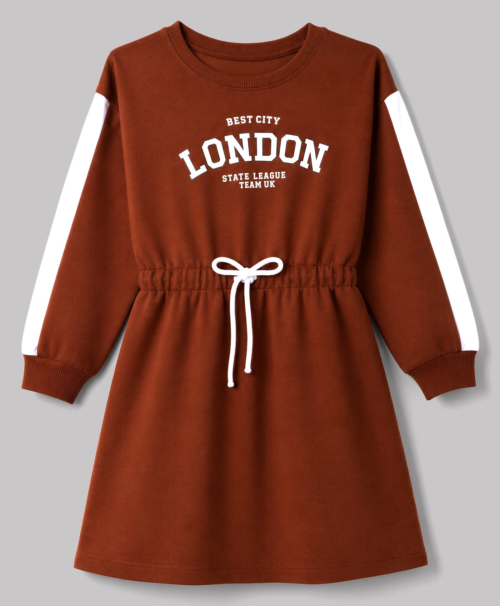 Pine Kids Cotton Knit Full Sleeves Sweatshirt Winter Frock with Text Print -Brown-image-39