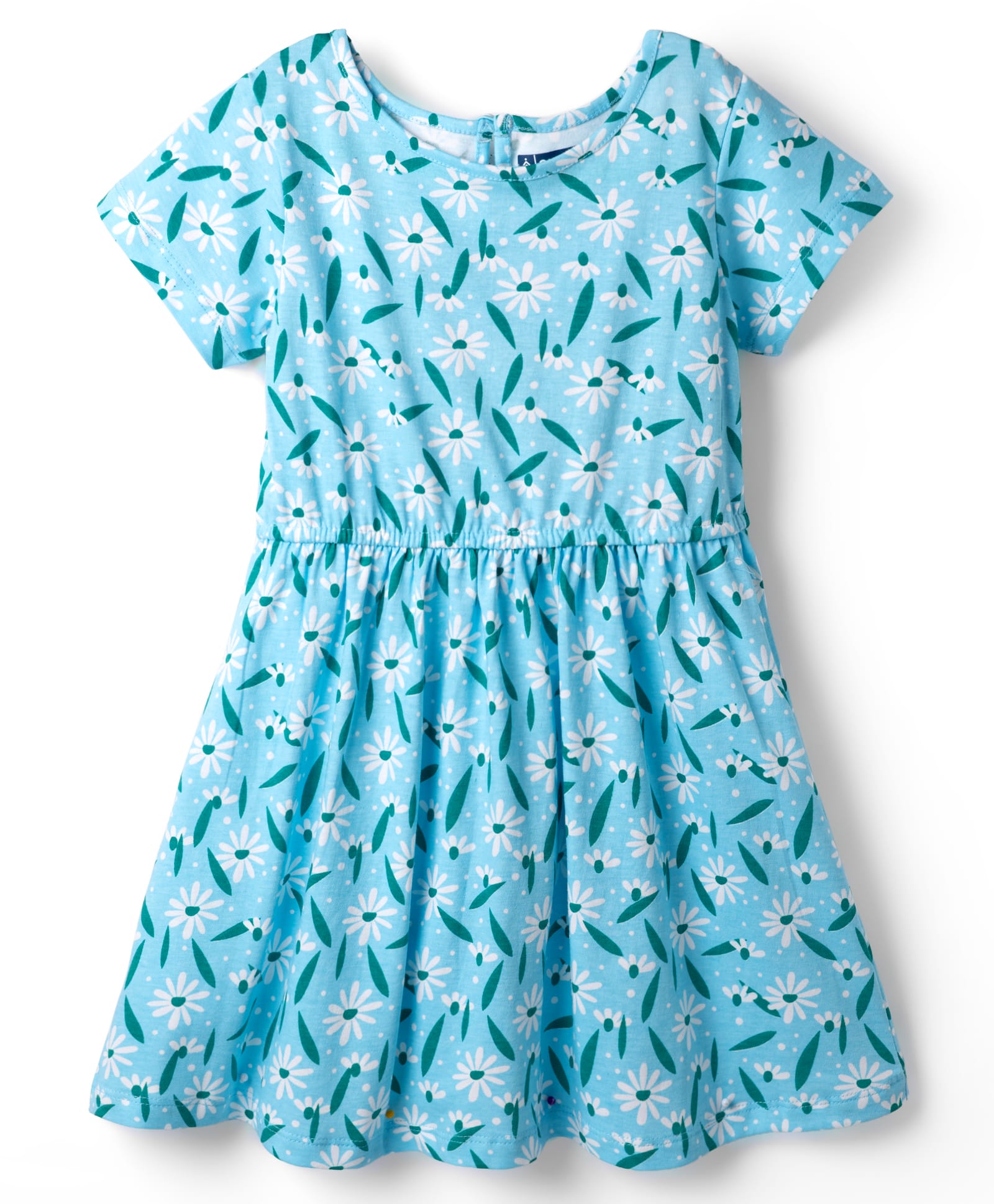 Pine Kids Cotton Knit Half Sleeves Floral Printed Dress -Light Blue-image-19