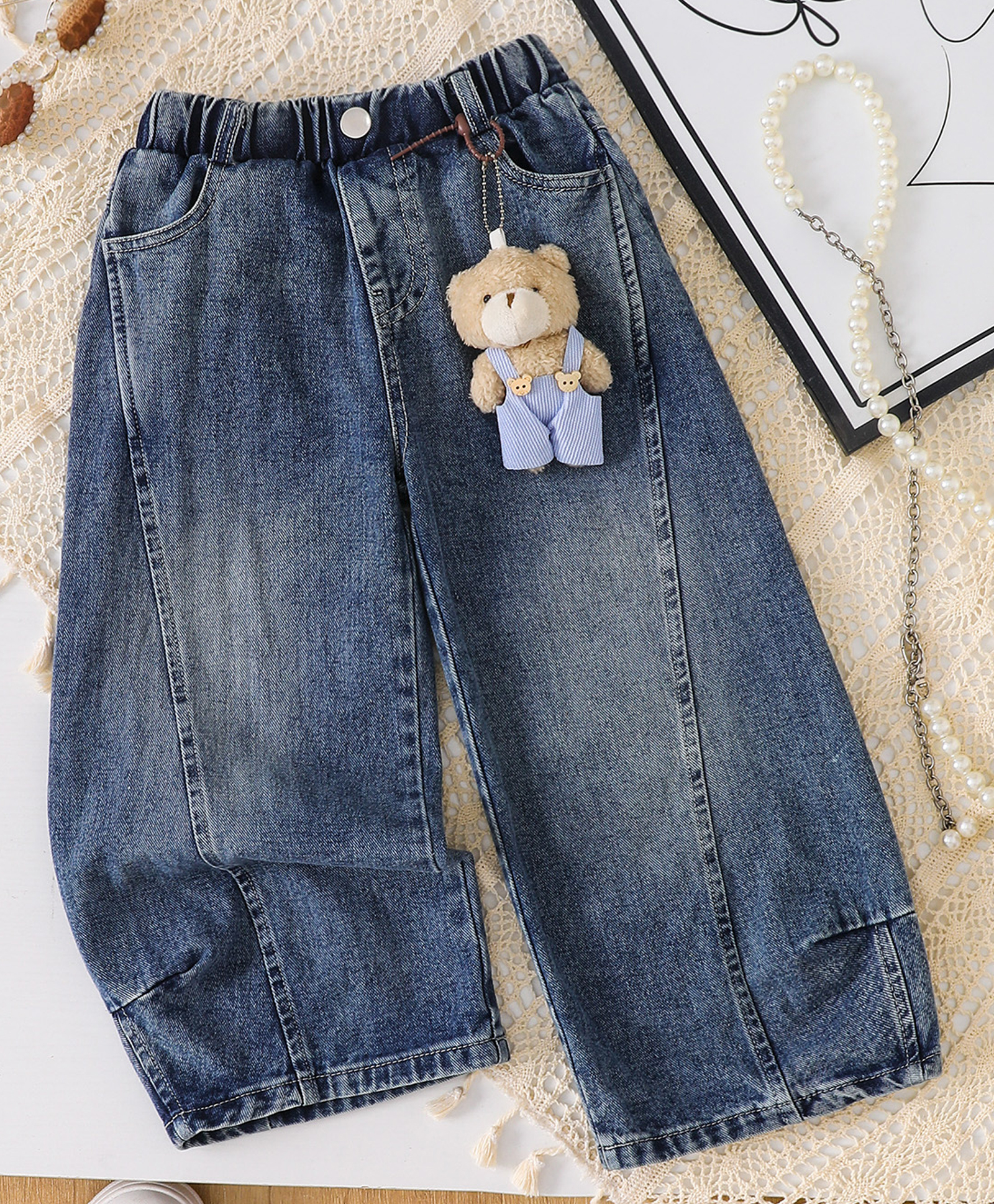 Mark & Mia Cotton Mix Full Length Jeans With Bear Applique - Navy Blue-picture-12