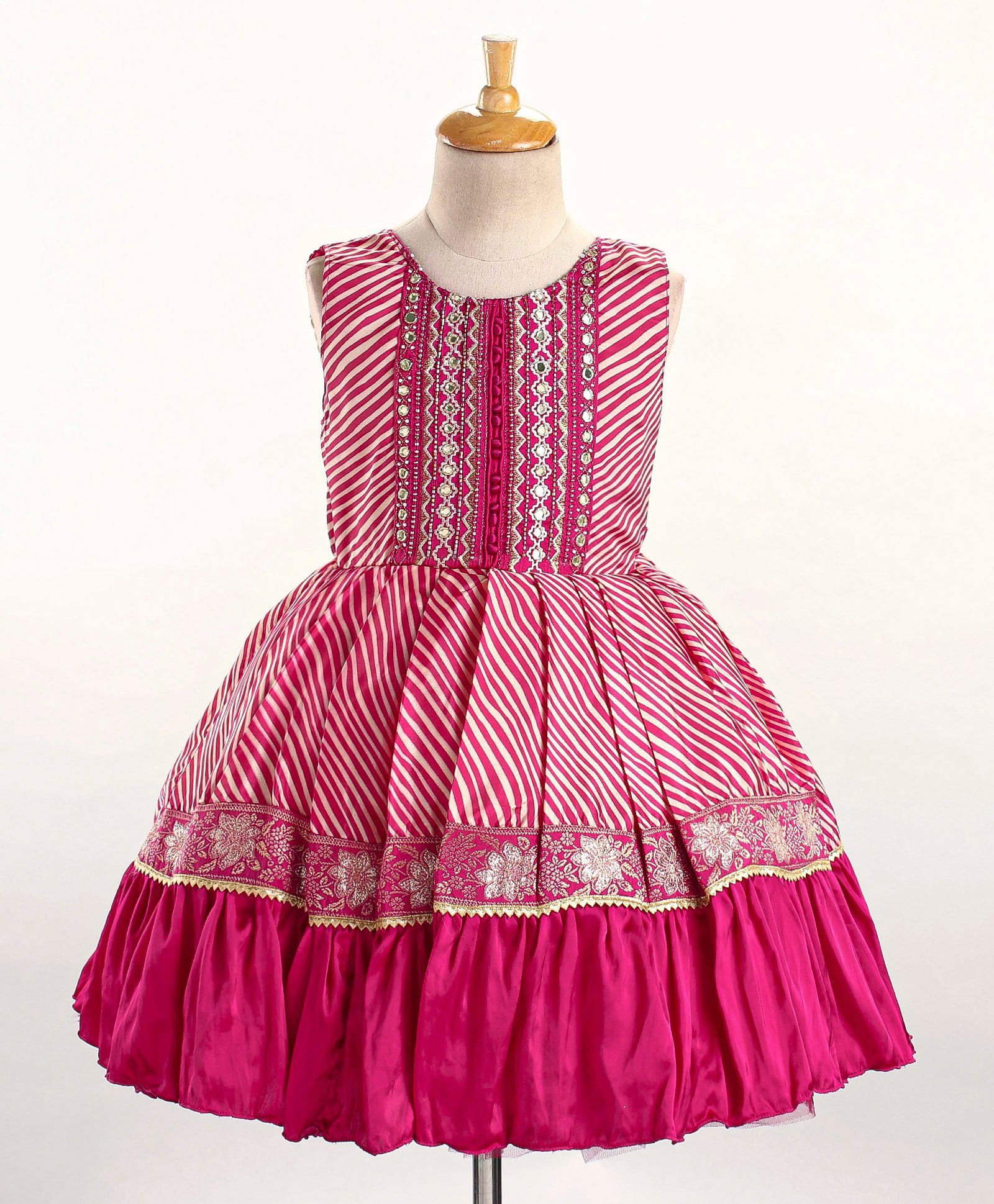 Enfance Net Knit Sleeveless Floral Printed Party Dress with Embroidered Yoke - Pink-picture-38