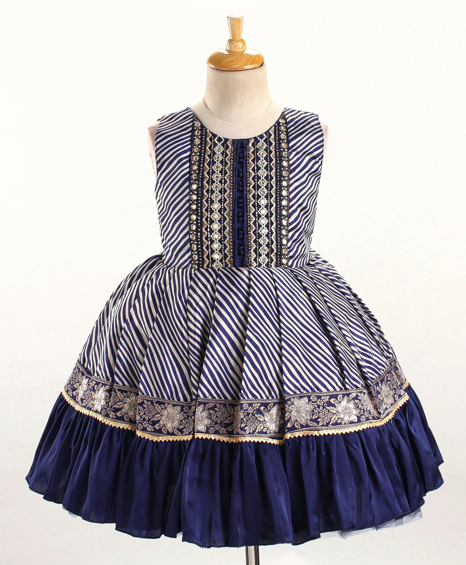 Enfance Net Knit Sleeveless Party Dress With Embroidered Yoke - Navy Blue-picture-19