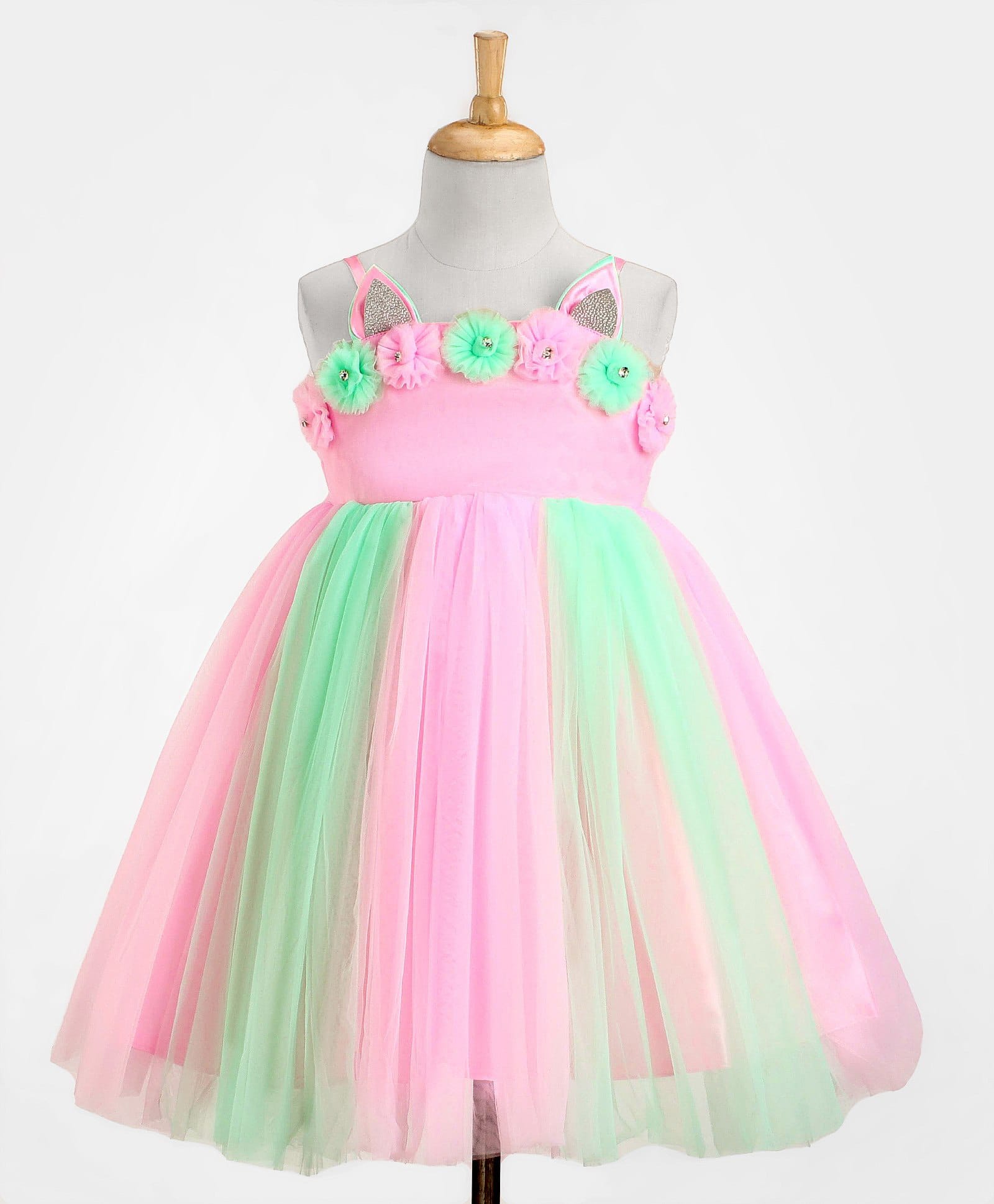 Enfance Net Knit Sleeveless Party Dress with Floral Applique - Pink-picture-42
