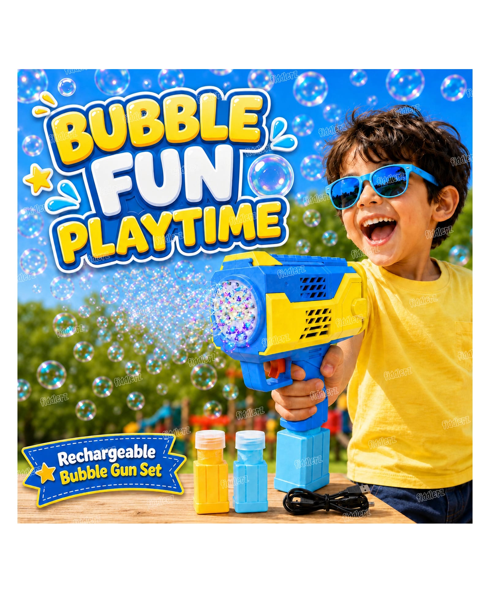 Fiddlerz Bubble Gun for Kids Leak Proof Rechargeable Bubble Machine Toy for Kids Automatic Bubble Blower with Light, Music | Best Gift for Your Kids - Color May Vary-image-11