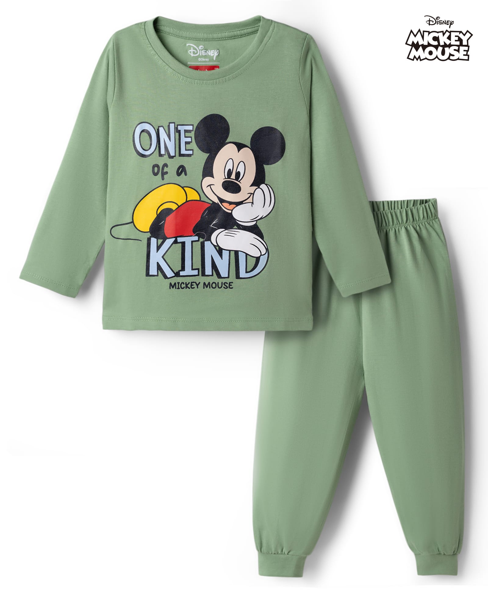 Babyhug Disney 100% Cotton Knit Full Sleeves T-Shirt & Pyjama Night Suit With Mickey Mouse Graphic - Green-image-32