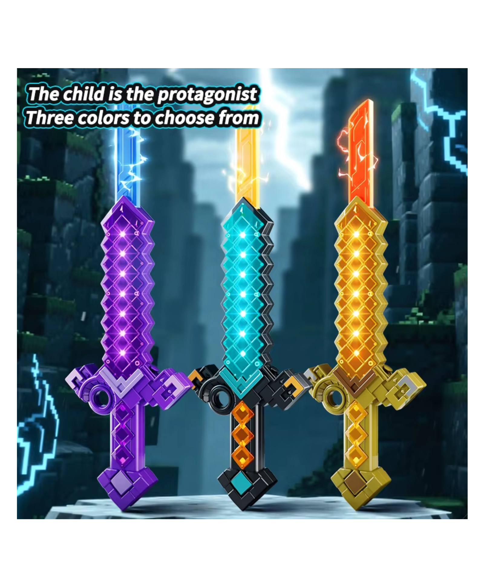 YAMAMA Colorful LED Light Pixel Sword Toy with Sound Effects, Fingertip Rotation, 6 Color Switch, Strike Sound Effects, Crystal Sabers Flashing Light up Toys for Kids, Cosplay Gift - Color May Vary-image-1
