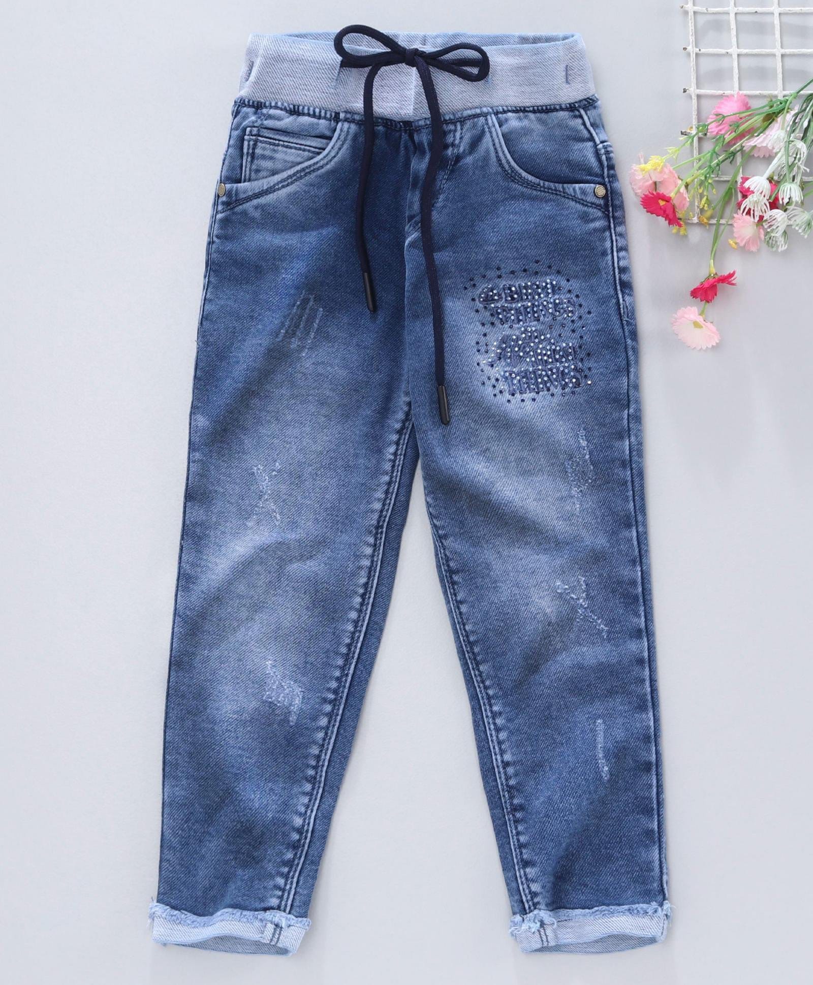 Enfance Full Length Denim Best Things Embroidery With Crystals Jeans - Blue-picture-16