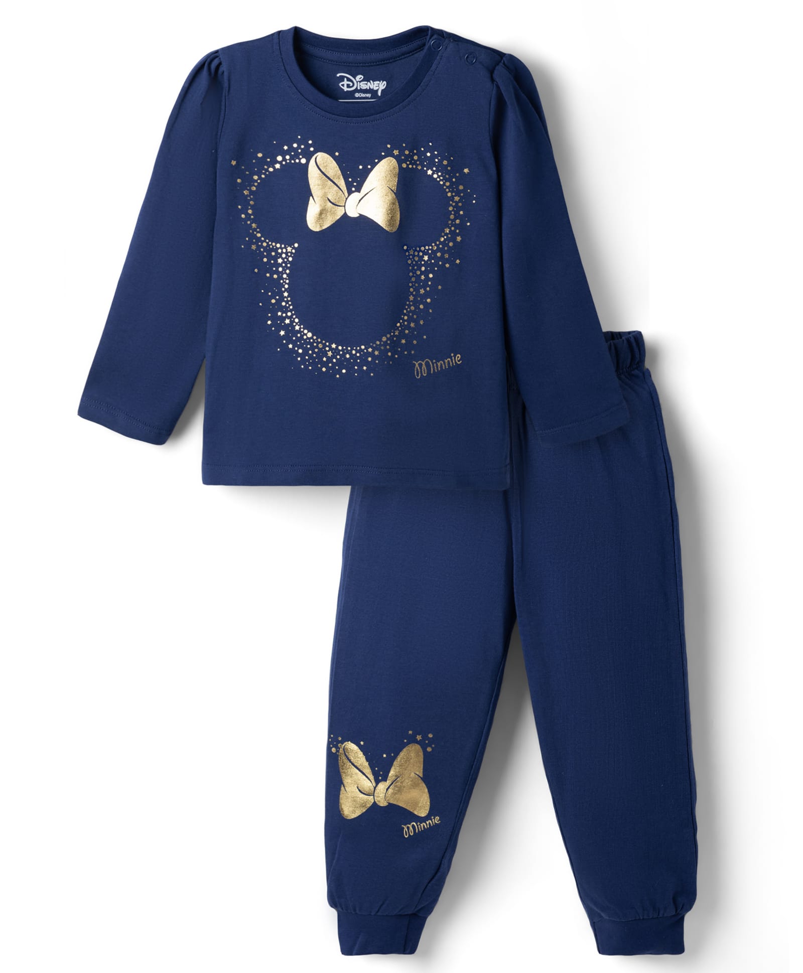 Babyhug Disney Single Jersey Knit Full Sleeves T-Shirt & Pyjama Night Suit with Minnie Mouse Graphics - Navy Blue-image-45