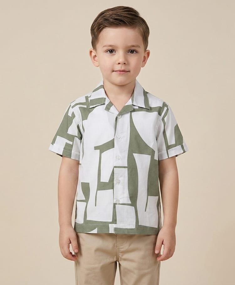 Rikidoos Cotton Woven Half Sleeves Abstract Printed Shirt - Light Green-picture-39