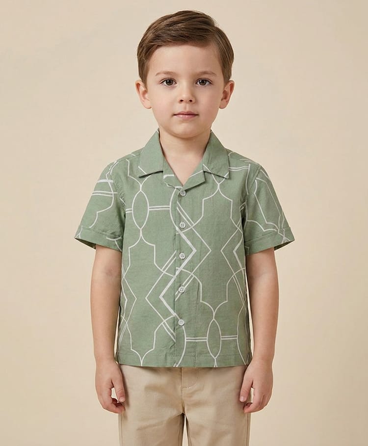 Rikidoos Cotton Woven Half Sleeves Abstract Printed Shirt - Light Green-picture-14