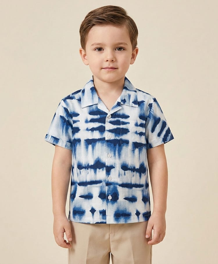 Rikidoos Cotton Woven Half Sleeves Tiy & Dye Effect Shirt - Blue & White-picture-23