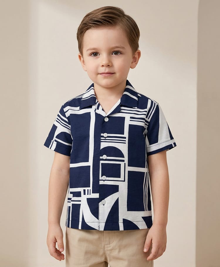 Rikidoos Cotton Woven Half Sleeves Abstract Printed Shirt - Navy Blue-picture-23