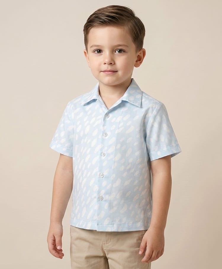 Rikidoos Cotton Woven Half Sleeves Abstract Printed Shirt - Light Blue-picture-11
