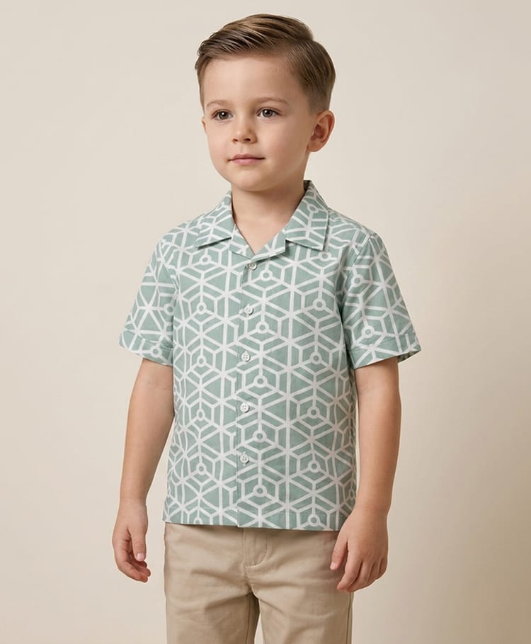 Rikidoos Cotton Woven Half Sleeves Abstract Printed Shirt - Light Green-picture-18