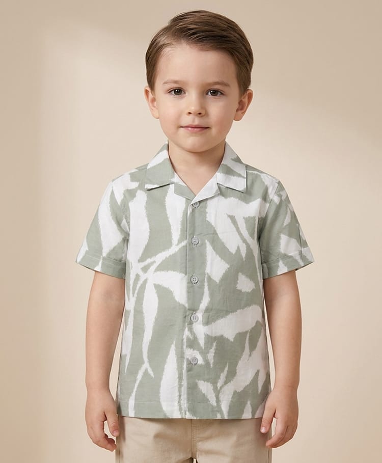 Rikidoos Cotton Woven Half Sleeves Abstract Printed Shirt - Light Green-picture-19
