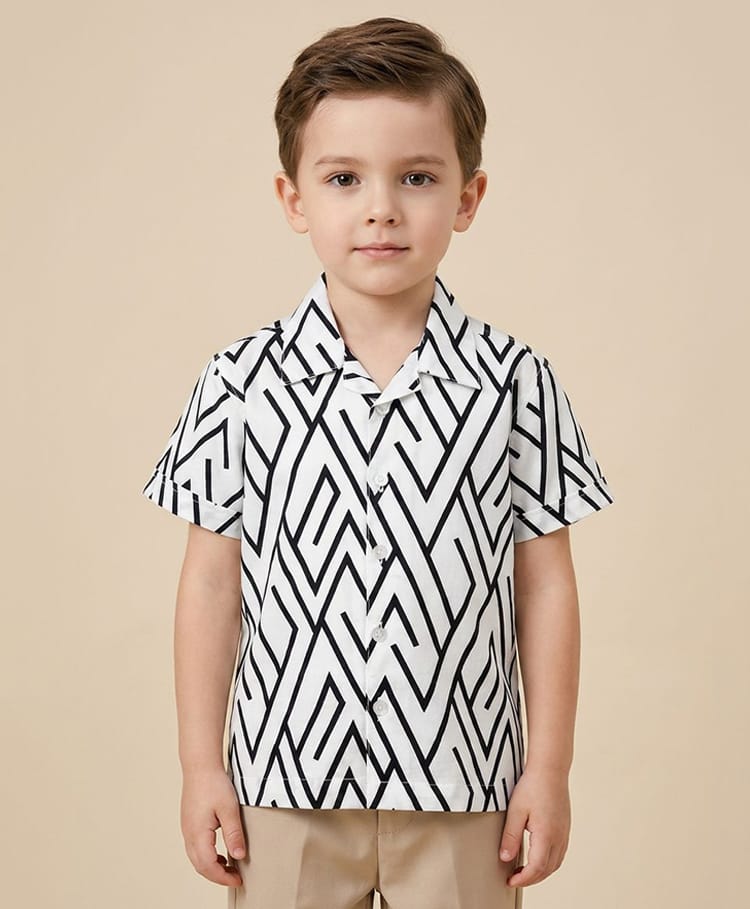 Rikidoos Cotton Woven Half Sleeves Abstract Printed Shirt - White-picture-35
