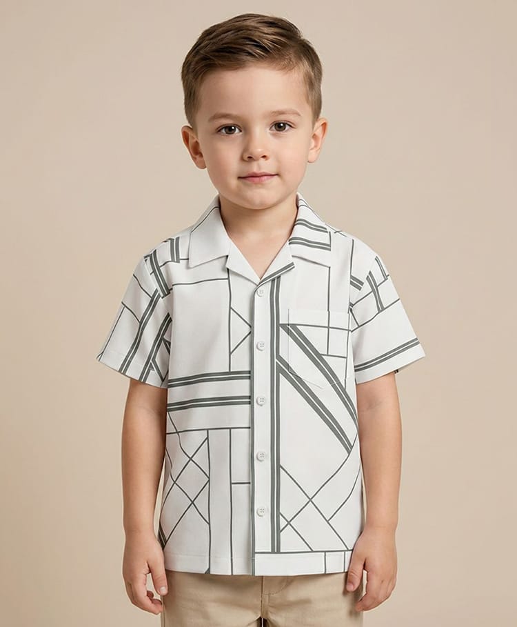 Rikidoos Cotton Woven Half Sleeves Abstract Printed Shirt - White-picture-33
