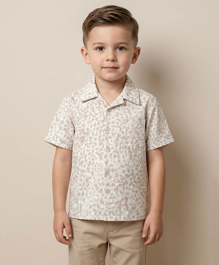 Rikidoos Cotton Woven Half Sleeves Abstract Printed Shirt - Beige-picture-41