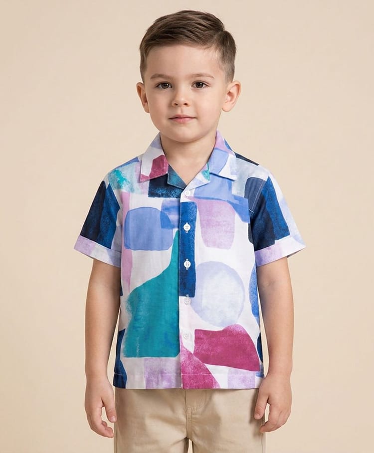 Rikidoos Cotton Woven Half Sleeves Abstract Printed Shirt - Blue-picture-25