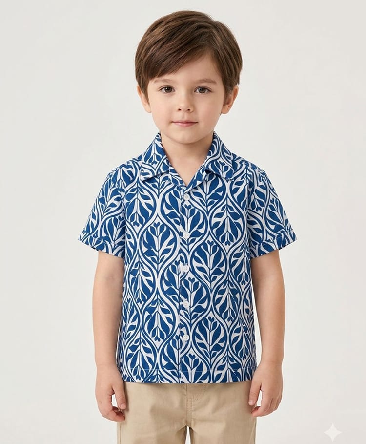 Rikidoos Cotton Woven Half Sleeves Leaves Printed Shirt - Blue-picture-13